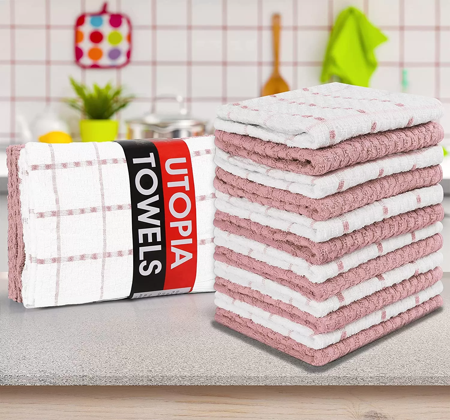 Kitchen Towels 12 Pack, 15 x 25 Inches, 100% Ring Spun Cotton Super Soft and Absorbent Linen Dish Towels, Tea Towels and Bar Towels Set (Black)