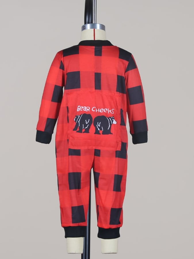 Christmas Plaid Long Sleeve Jumpsuit Pajamas Matching Family Set