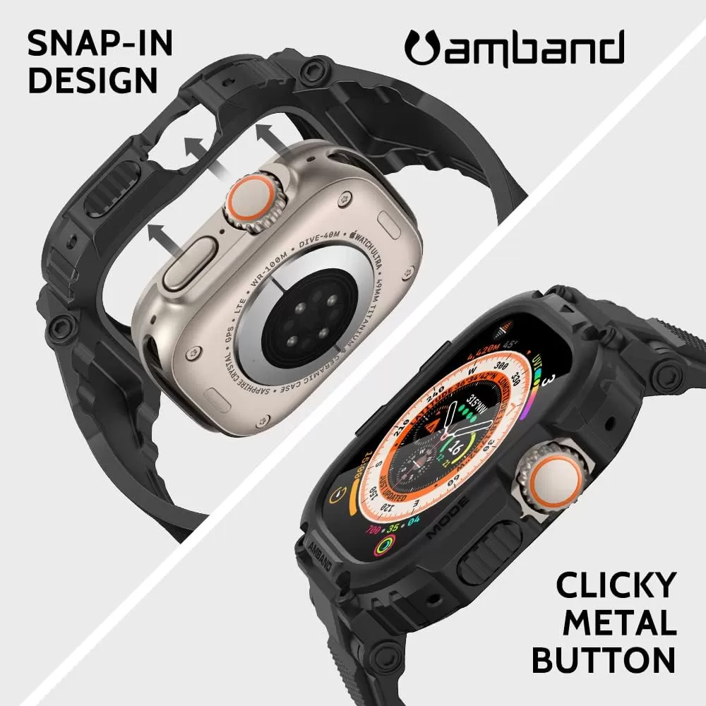 amBand Bands Compatible with Apple Watch 8/7 45mm, M1 Sport Series Rugged Case with Strap Protective Cover for iWatch 6/SE/5/4/3 42/44/45mm Men Black