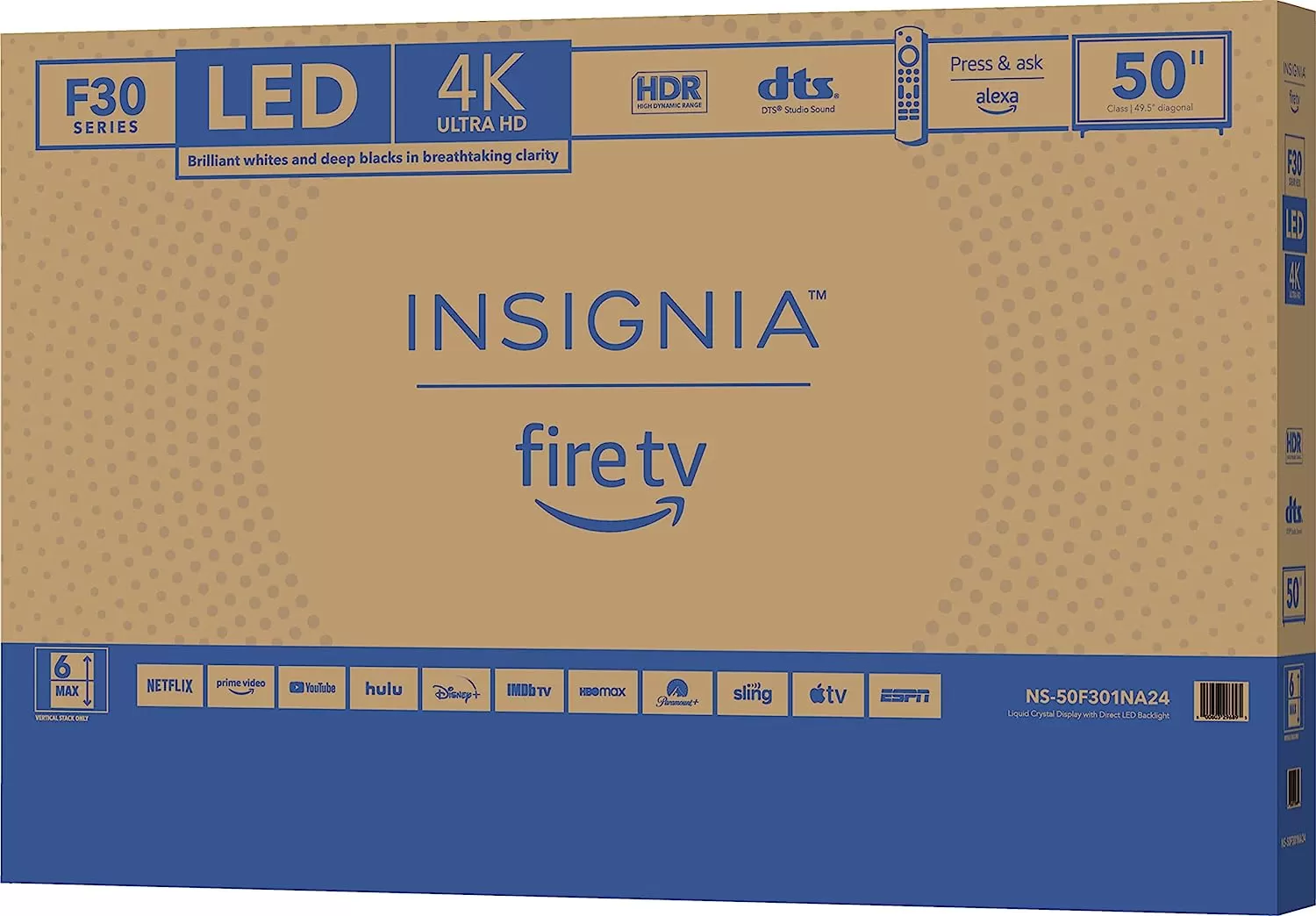 INSIGNIA All-New 50-inch Class F30 Series LED 4K UHD Smart Fire TV (NS-50F301NA24, 2023 Model)
