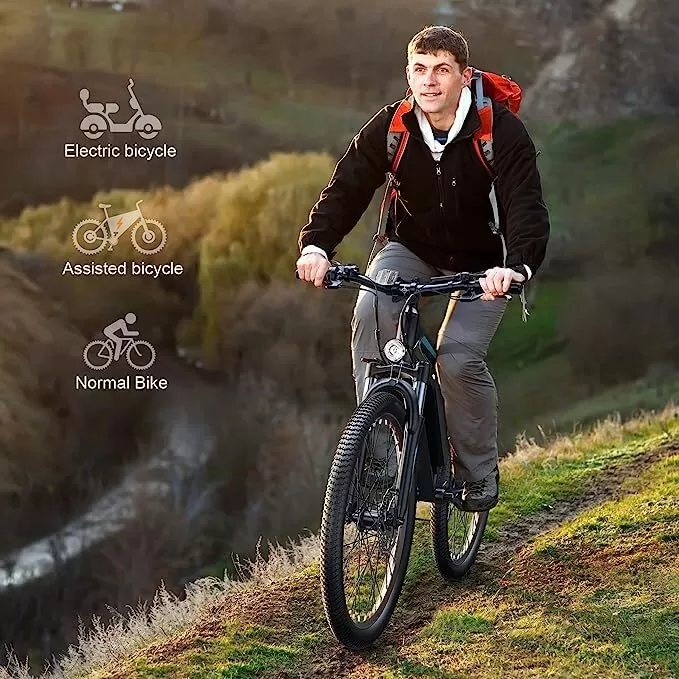 27.5'' E-Bikes with 500W Motor, 21.6MPH Mountain Bike with Lockable Suspension Fork, Removable Battery, Professional 21 Speed Gears Bicycle