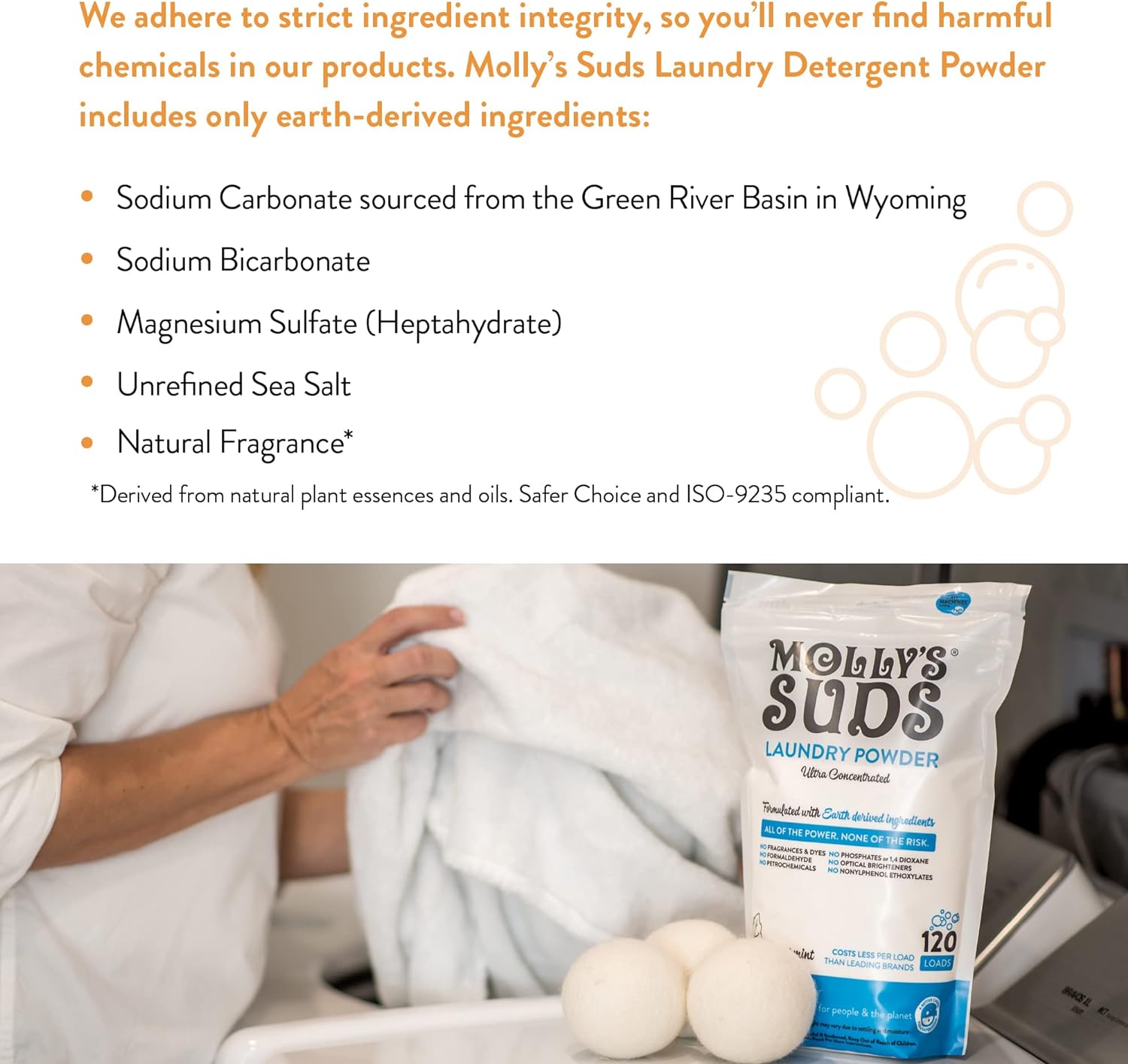 Molly's Suds Original Laundry Detergent Powder | Natural Laundry Detergent Powder for Sensitive Skin | Earth-Derived Ingredients, Stain Fighting | 120 Loads (Citrus Grove)