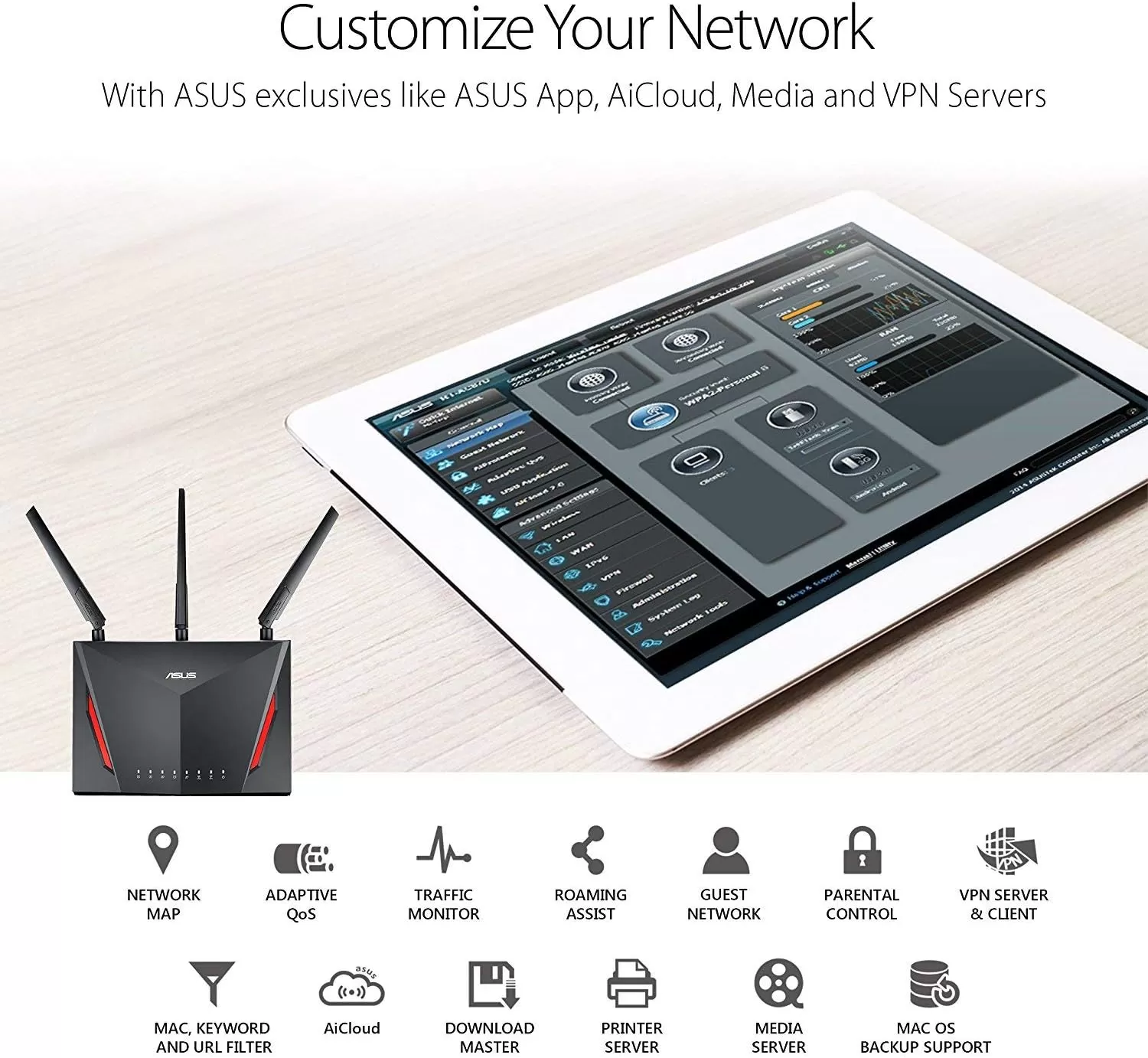 ASUS AC2900 WiFi Gaming Router (RT-AC86U) - Dual Band Gigabit Wireless Internet Router, WTFast Game Accelerator, Streaming, AiMesh Compatible, Included Lifetime Internet Security, Adaptive QoS