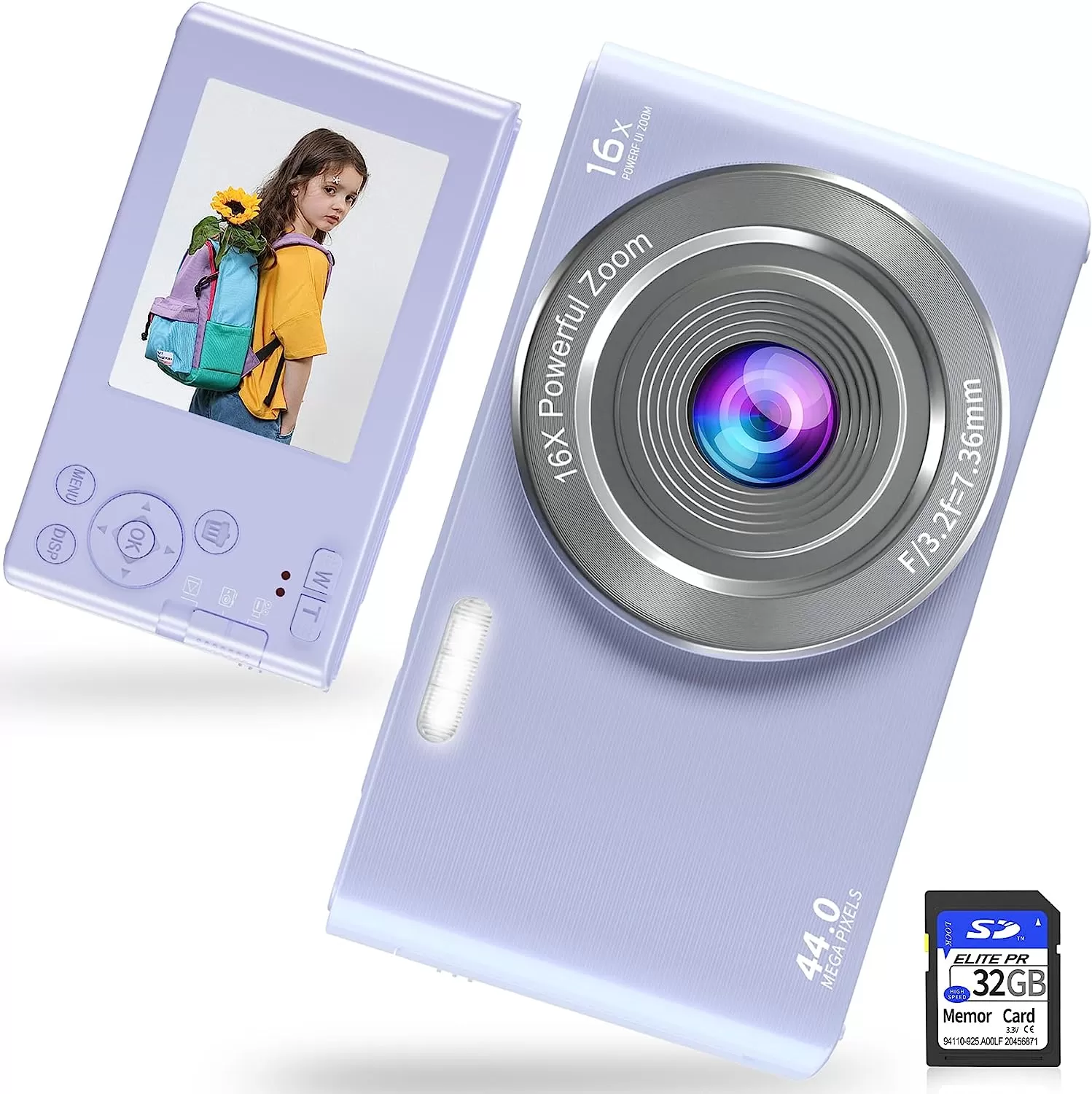 Saneen Digital Camera, FHD 2.7K Cameras for Photography, 44MP Kids Camera Small Compact Digital Camera for Teens, Adults & Beginners with 32GB SD Card, 16X Zoom, Two Rechargeable Batteries-Pink