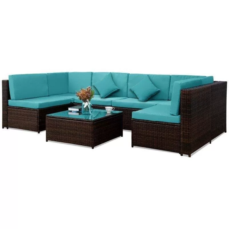 Sondra Wicker/Rattan 6 - Person Seating Group with Cushions