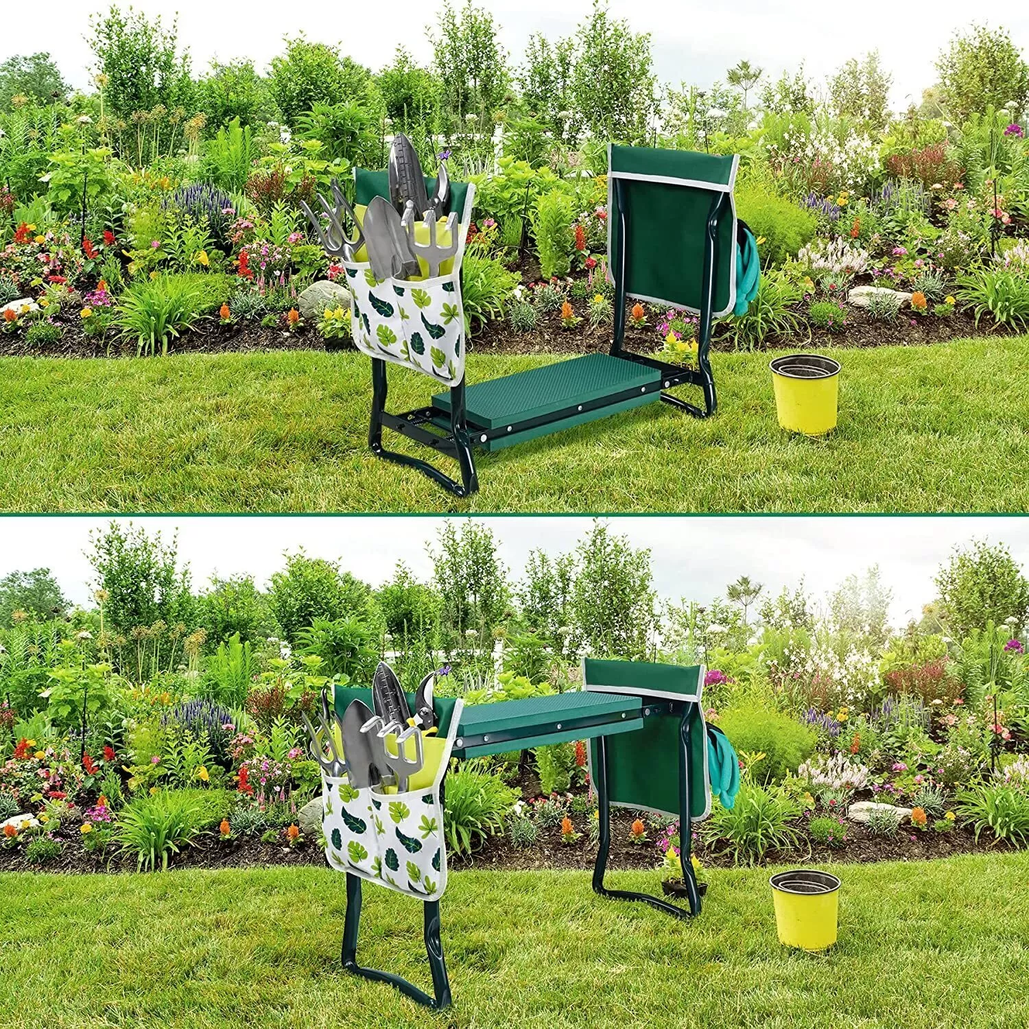 Garden Stool Foldable Heavy Duty Garden Bench with EVA Foam Kneeling Pad, Garden Tools, Gardening Gloves and Tools Bag, Gardening Gifts for Women/Mother and Men