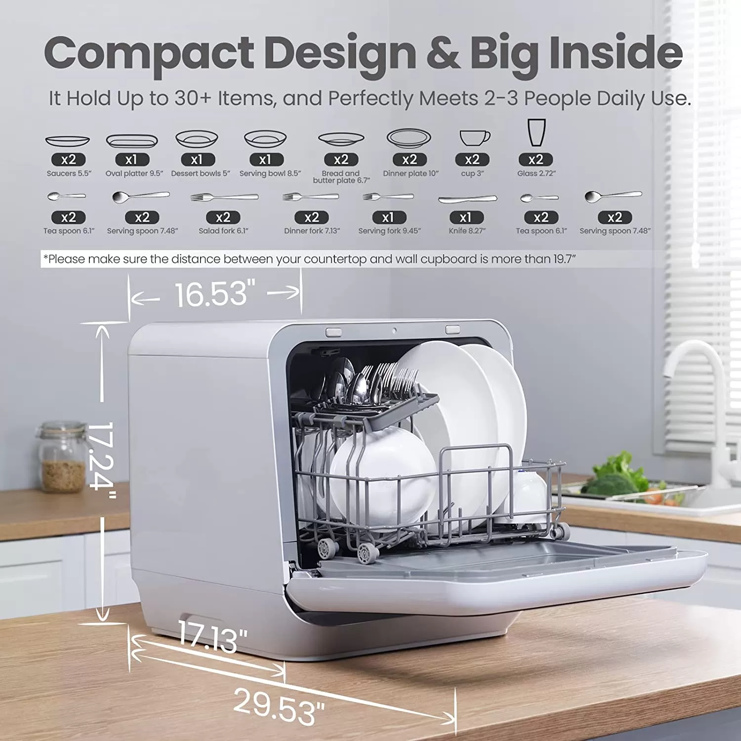 COMFEE' Portable Dishwasher Countertop, Mini Dishwasher with 5L Built-in Water Tank, No Hookup Needed, 6 Programs, 360° Dual Spray, 192°F High-Temp& Air-Dry Function, Dishwasher for Apartments& RVs