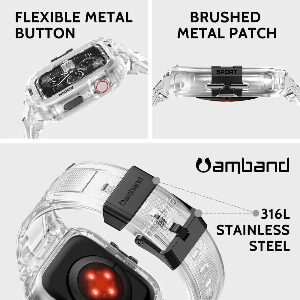 amBand Bands Compatible with Apple Watch 8/7 45mm, M1 Sport Series Rugged Case with Strap Protective Cover for iWatch 6/SE/5/4/3 42/44/45mm Men Black