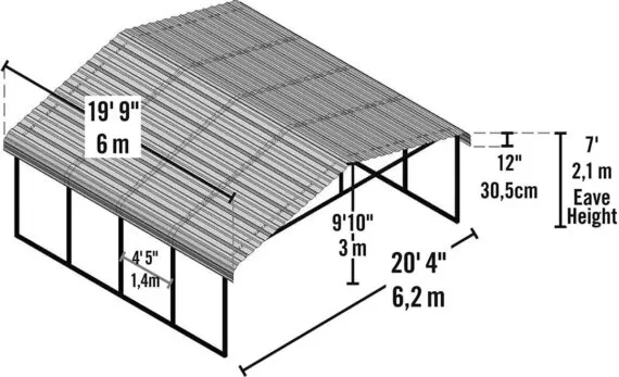 20′ x 20′, Eggshell Carports,Carport with Galvanized Steel Roof Panels