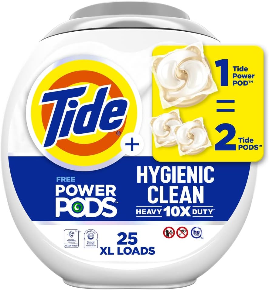 Tide Hygienic Clean Heavy 10x Duty Power PODS Laundry Detergent Pacs, Spring Meadow, 63 count, For Visible and Invisible Dirt