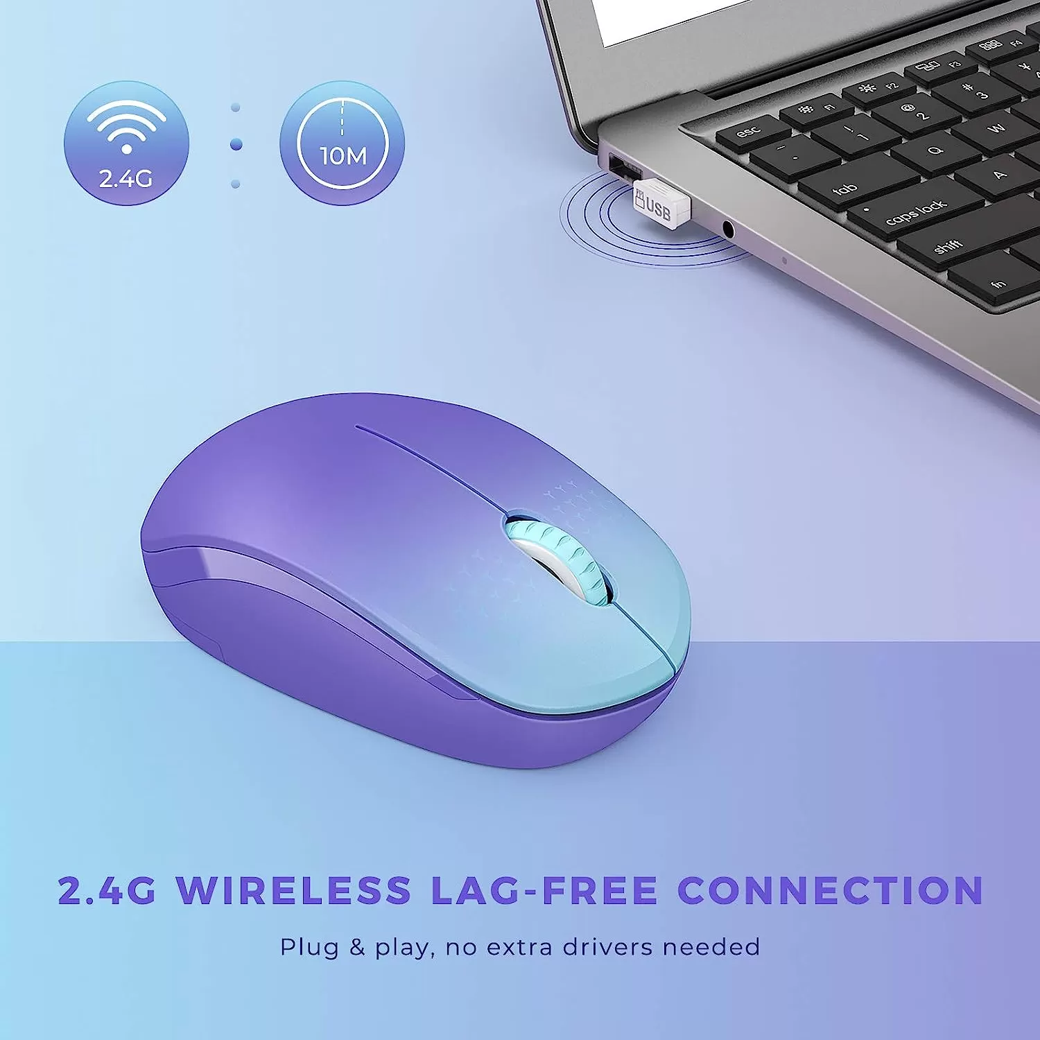 seenda Wireless Mouse, 2.4G Noiseless Mouse with USB Receiver - Portable Computer Mice for PC, Tablet, Laptop with Windows System - Mint Green