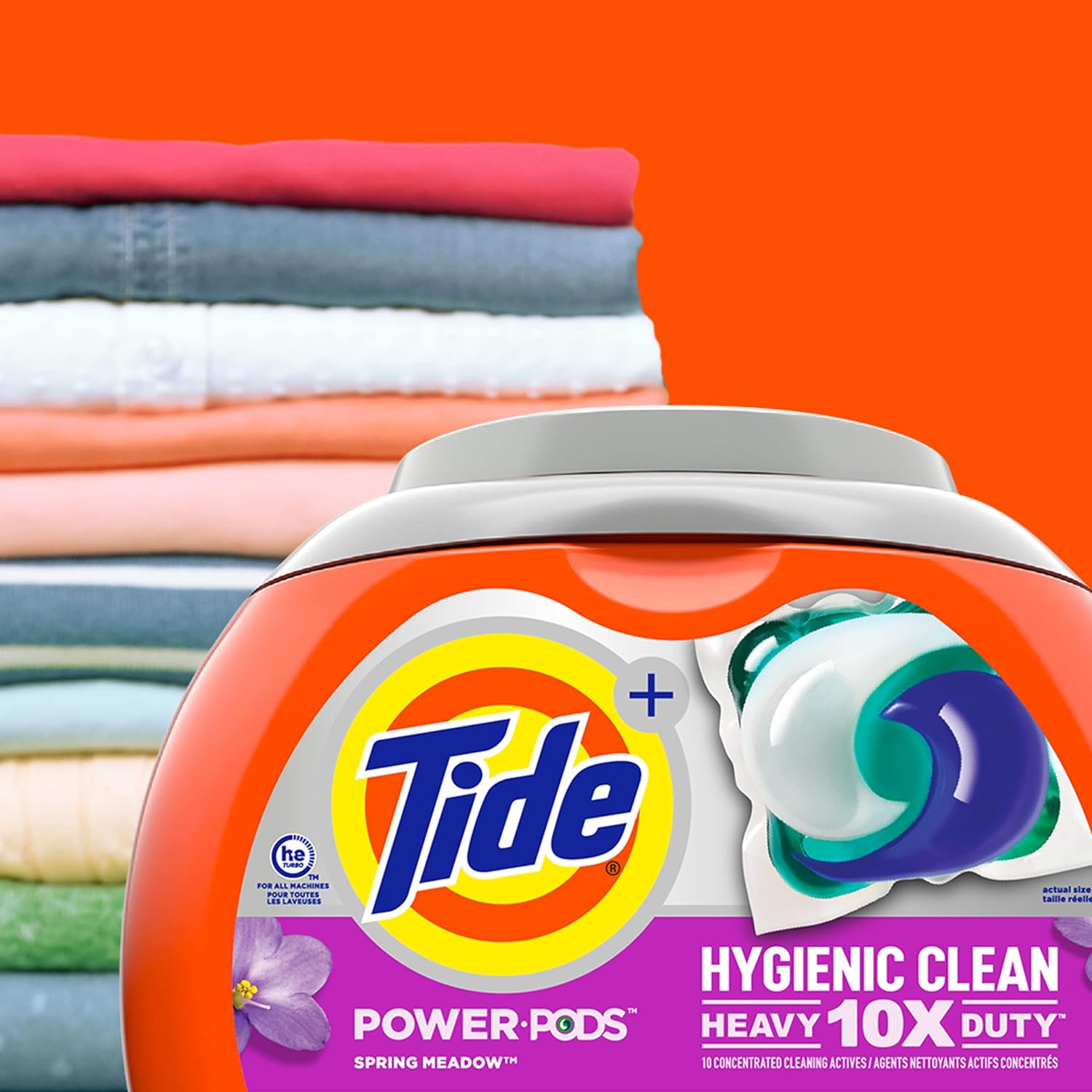 Tide Hygienic Clean Heavy 10x Duty Power PODS Laundry Detergent Pacs, Spring Meadow, 63 count, For Visible and Invisible Dirt