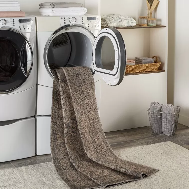 Bria Machine Washable Oriental Dusty Sage/Olive Area Rug