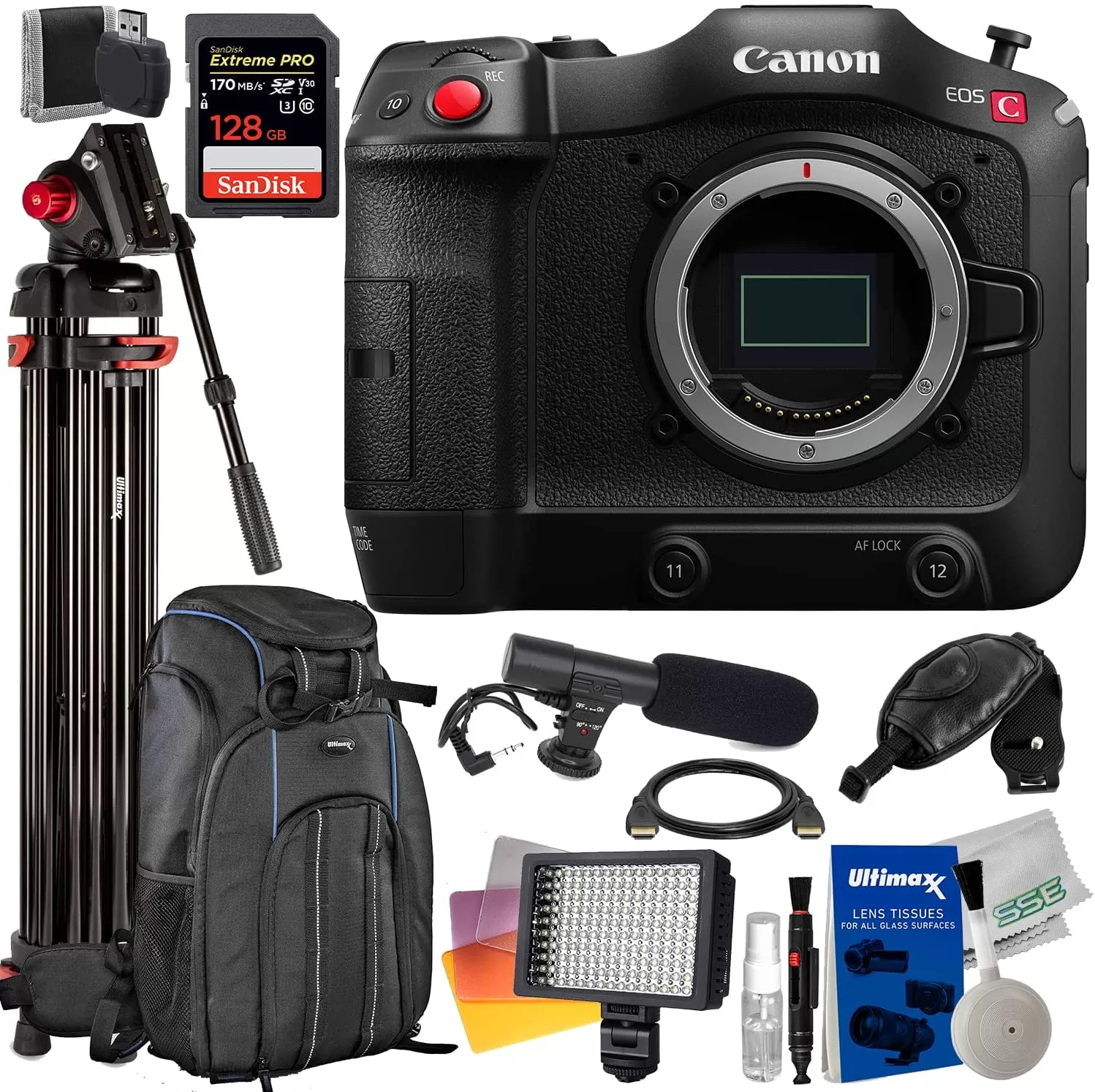 Canon EOS C70 Cinema Camera (RF Mount) with Essential Accessory Bundle - Includes: SanDisk Extreme Pro 128GB SDXC, Professional 72â? Video Tripod, Water Resistant Deluxe Backpack & Much More