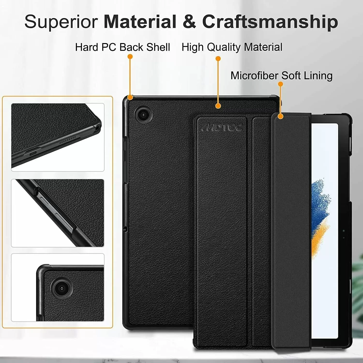 Galaxy Tab A8 10.5” Inch 32 GB Wi-Fi Android 11 Touchscreen International Tablet Bundle – MDTec Hard Back Tri-Fold Stand Cover Case and 64GB microSD Card [Gray]