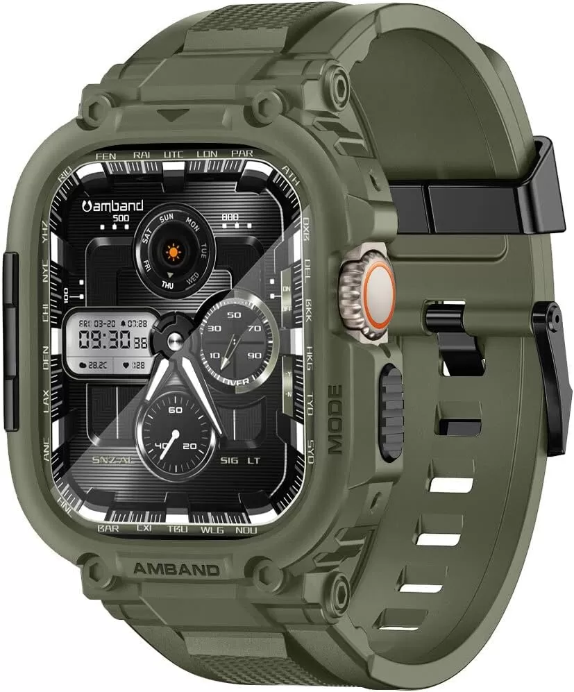 amBand Bands Compatible with Apple Watch 8/7 45mm, M1 Sport Series Rugged Case with Strap Protective Cover for iWatch 6/SE/5/4/3 42/44/45mm Men Black