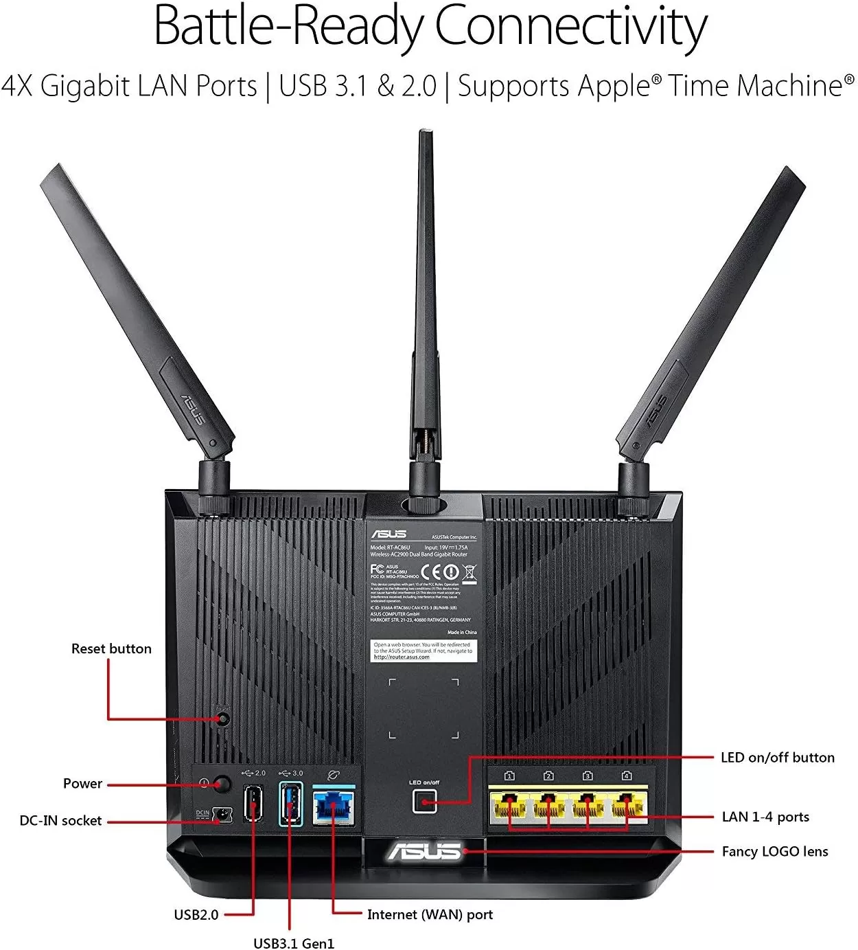 ASUS AC2900 WiFi Gaming Router (RT-AC86U) - Dual Band Gigabit Wireless Internet Router, WTFast Game Accelerator, Streaming, AiMesh Compatible, Included Lifetime Internet Security, Adaptive QoS