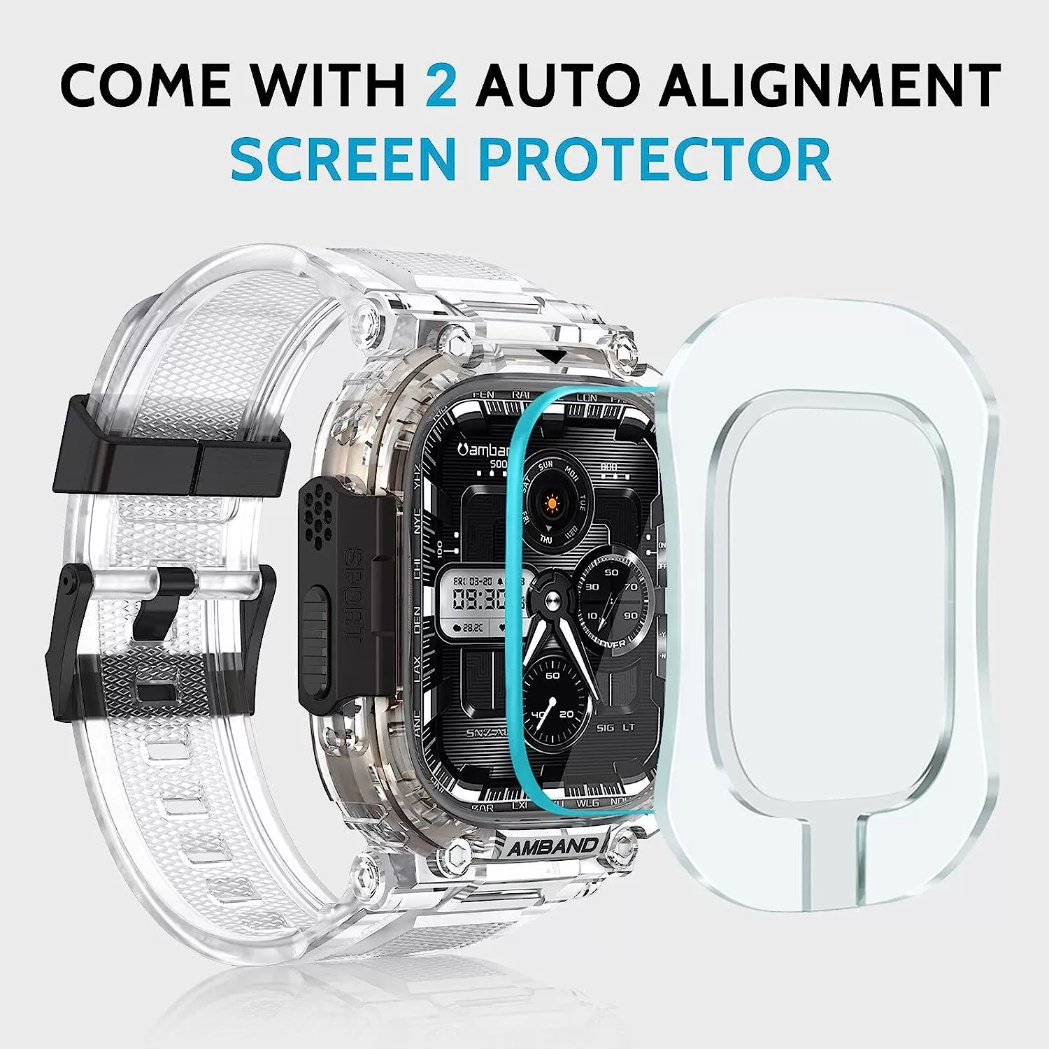 amBand Bands Compatible with Apple Watch 8/7 45mm, M1 Sport Series Rugged Case with Strap Protective Cover for iWatch 6/SE/5/4/3 42/44/45mm Men Black