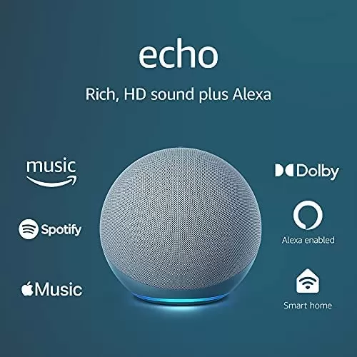 Echo (4th Gen) | With premium sound, smart home hub, and Alexa | Glacier White