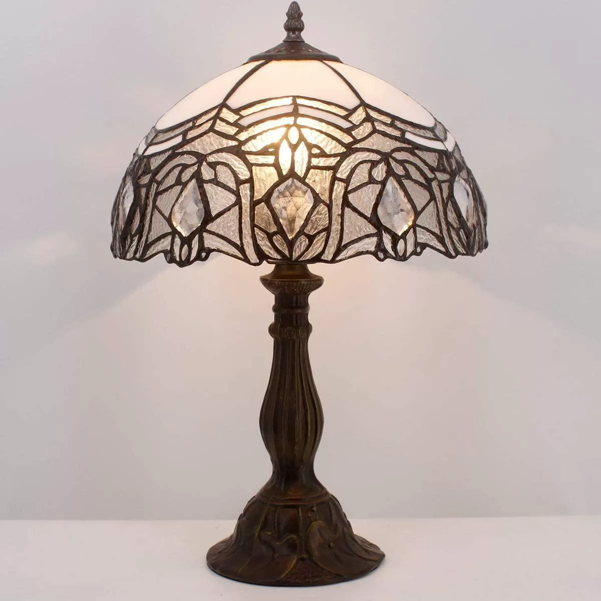 Tiffany Lamp Table White Stained Glass Bedside Lamp Living Room Bedroom Luxurious Desk Reading Light 18