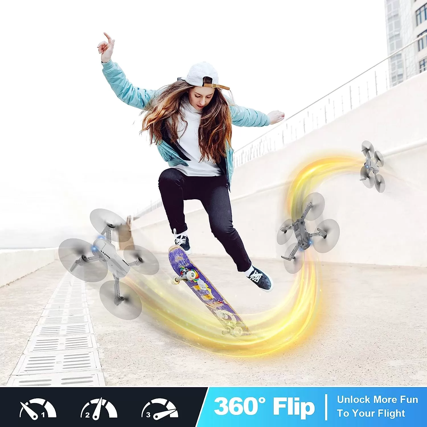 RADCLO Mini Drone with Camera - 1080P HD FPV Foldable Drone with Carrying Case, 2 Batteries, 90° Adjustable Lens, One Key Take Off/Land, Altitude Hold, 360° Flip, Toys Gifts for Kids and Adults