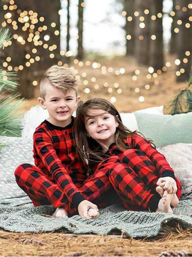 Christmas Plaid Long Sleeve Jumpsuit Pajamas Matching Family Set