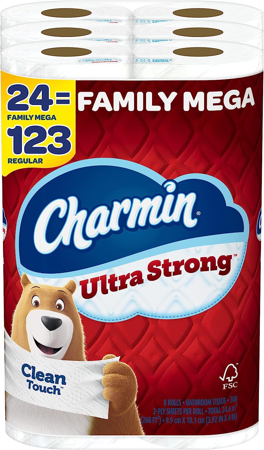 Charmin Ultra Strong Clean Touch Toilet Paper, 18 Family Mega Rolls = 90 Regular Rolls