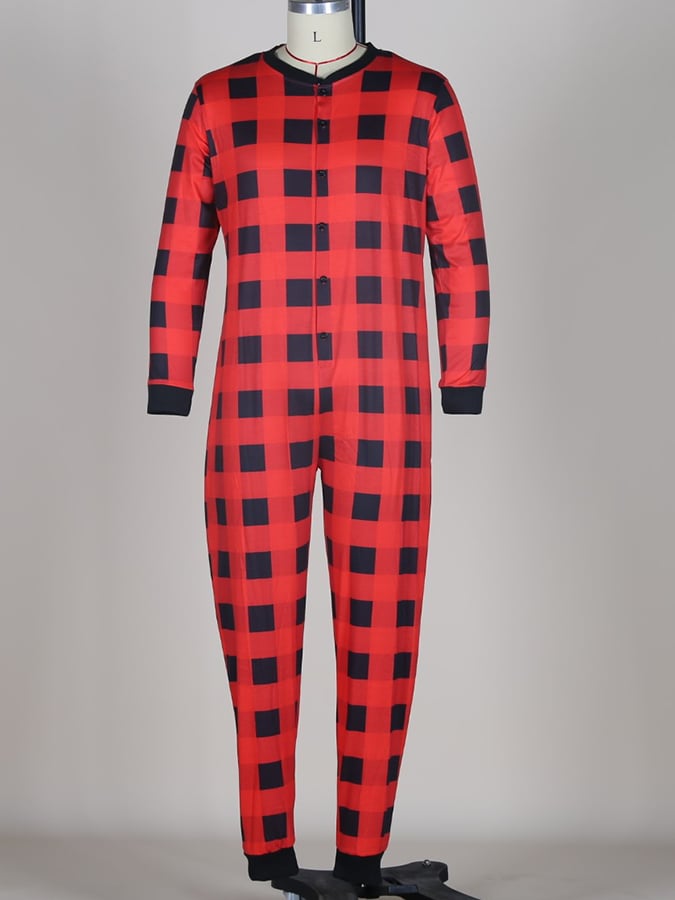 Christmas Plaid Long Sleeve Jumpsuit Pajamas Matching Family Set
