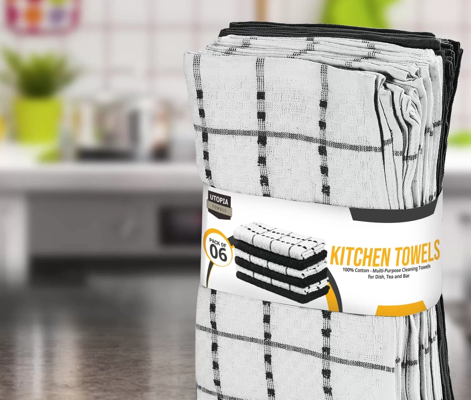Kitchen Towels 12 Pack, 15 x 25 Inches, 100% Ring Spun Cotton Super Soft and Absorbent Linen Dish Towels, Tea Towels and Bar Towels Set (Black)