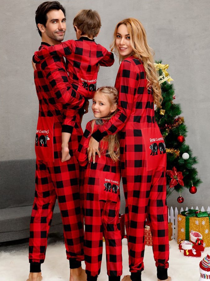 Christmas Plaid Long Sleeve Jumpsuit Pajamas Matching Family Set
