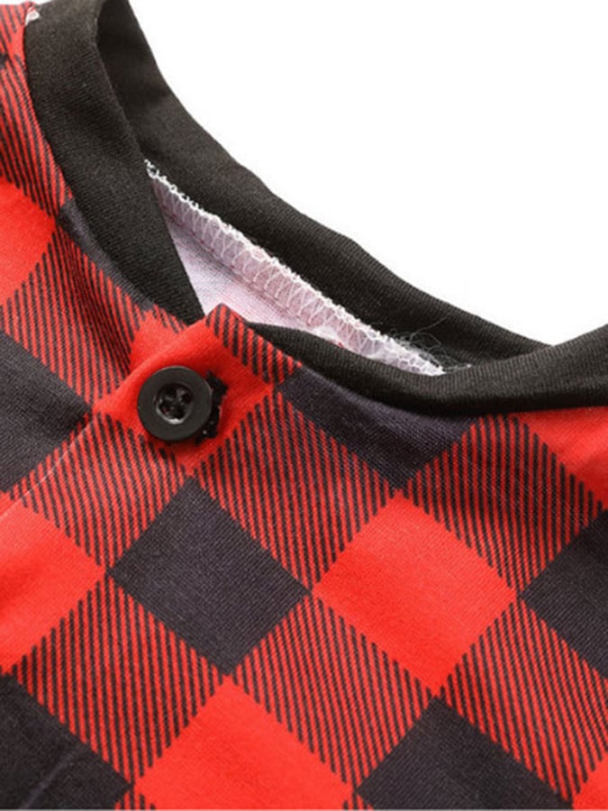 Christmas Plaid Long Sleeve Jumpsuit Pajamas Matching Family Set