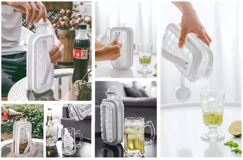 Ice Cube Trays LittleStar 2 in 1 Portable Ice Ball Maker Kettle With 17 Grids Flat Body Lid Cooling Ice Pop/Cube Molds For Hockey,Cocktail,Coffee,Whiskey,Champagne,Beer,Juice,Water