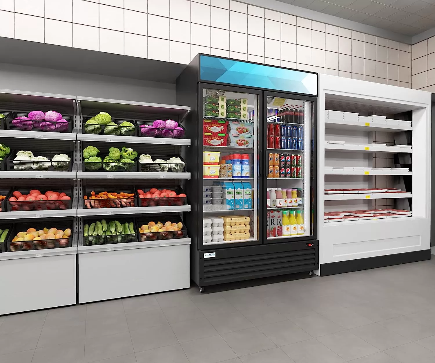 KoolMore Commercial One Glass Door Display Upright Beverage Refrigerator Cooler Merchandiser - 12 Cu. Ft [Black] (MDR-1GD-12C)