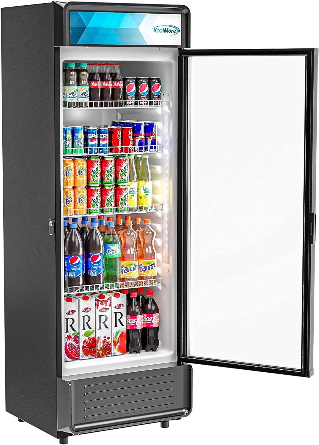 KoolMore Commercial One Glass Door Display Upright Beverage Refrigerator Cooler Merchandiser - 12 Cu. Ft [Black] (MDR-1GD-12C)