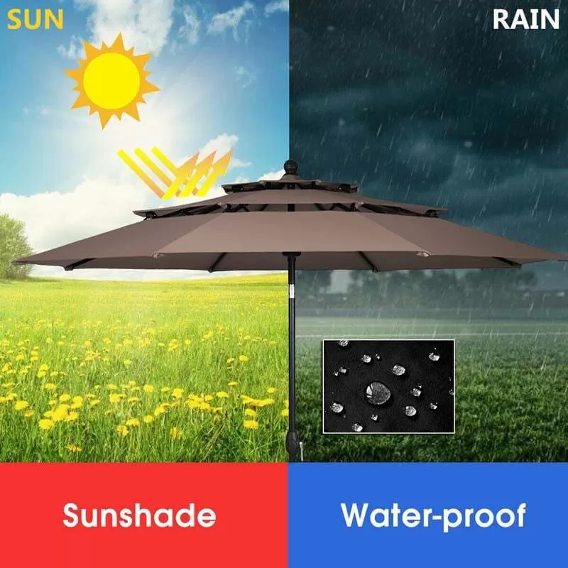 10ft 3 Tier Auto-tilt Patio Market Umbrella with Double Vented