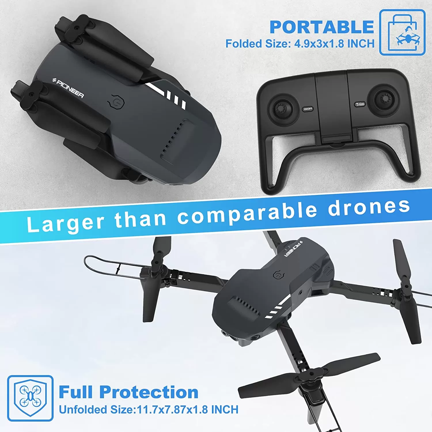 RADCLO Mini Drone with Camera - 1080P HD FPV Foldable Drone with Carrying Case, 2 Batteries, 90° Adjustable Lens, One Key Take Off/Land, Altitude Hold, 360° Flip, Toys Gifts for Kids and Adults