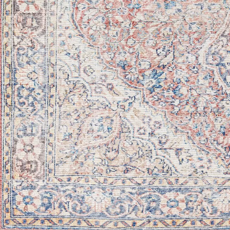 Bria Machine Washable Oriental Red/Blue/Ivory Area Rug