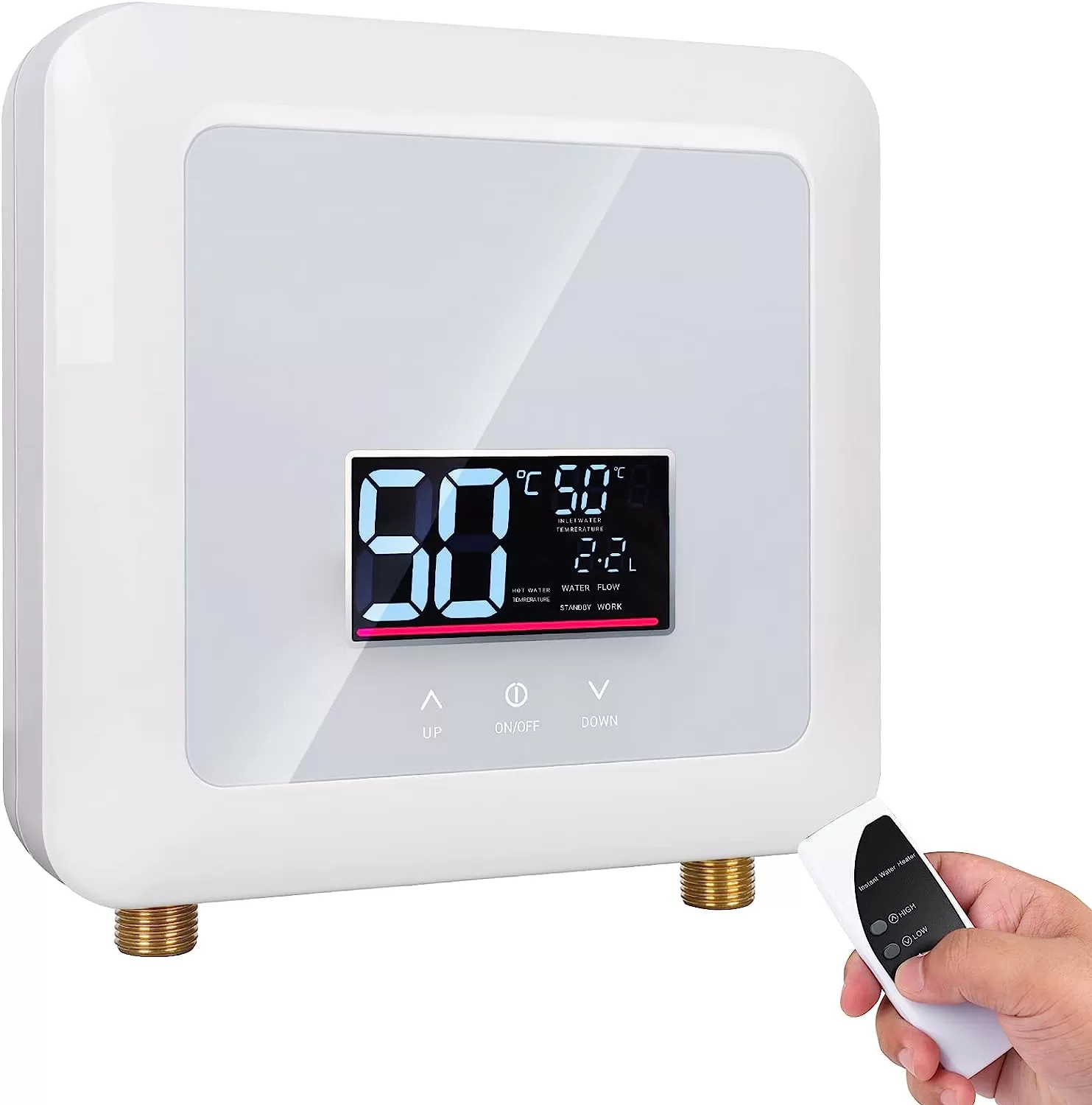 Tankless Water Heater Electric 5500W 110V,Constant Temperature Instant Hot Water Heater with Remote Control Digital Display RV water heater for Home Kitchen Indoor(White)(Can't Use Socket)