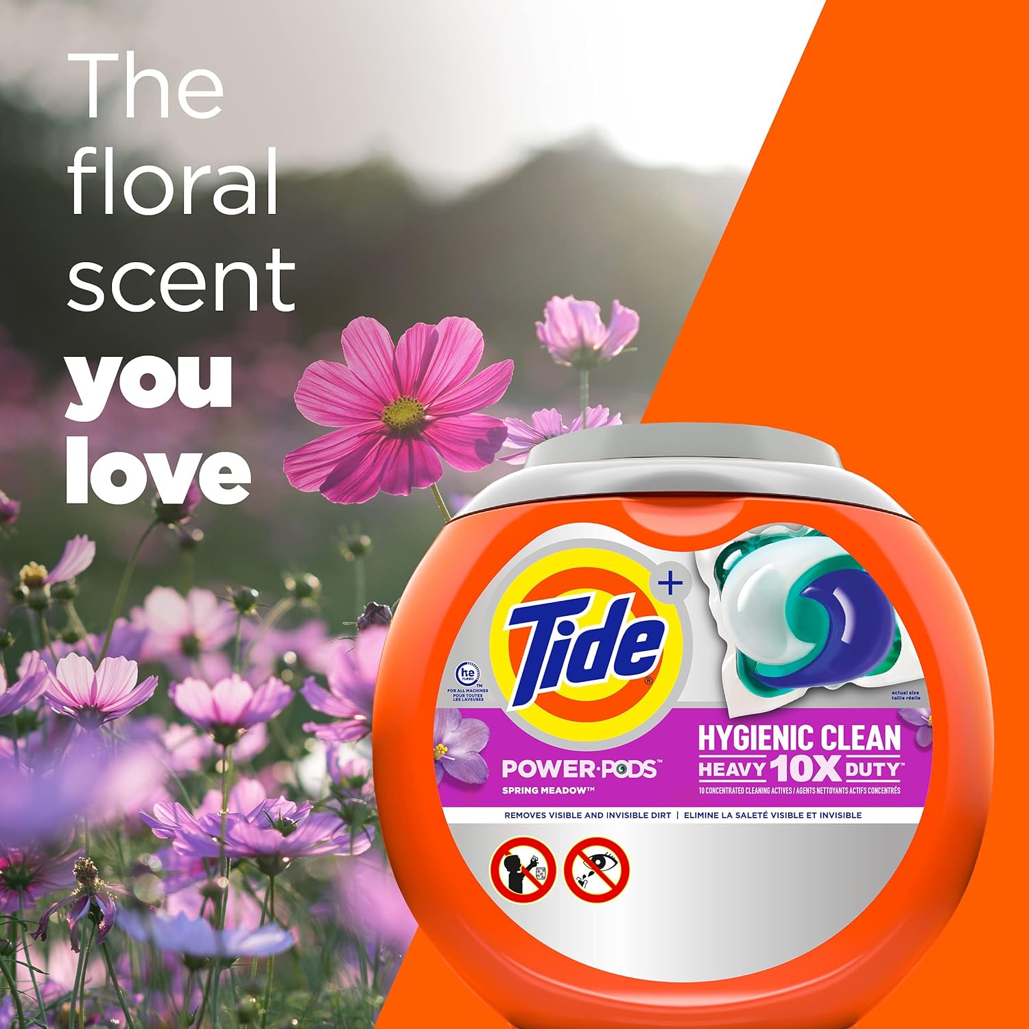 Tide Hygienic Clean Heavy 10x Duty Power PODS Laundry Detergent Pacs, Spring Meadow, 63 count, For Visible and Invisible Dirt