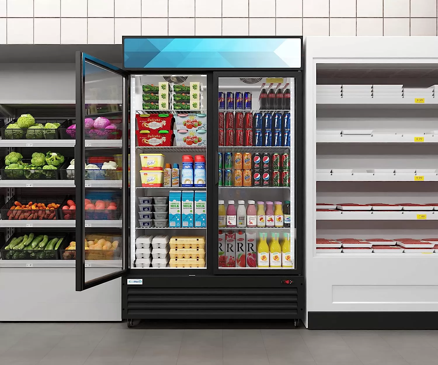 KoolMore Commercial One Glass Door Display Upright Beverage Refrigerator Cooler Merchandiser - 12 Cu. Ft [Black] (MDR-1GD-12C)