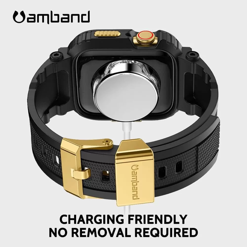 amBand Bands Compatible with Apple Watch 8/7 45mm, M1 Sport Series Rugged Case with Strap Protective Cover for iWatch 6/SE/5/4/3 42/44/45mm Men Black