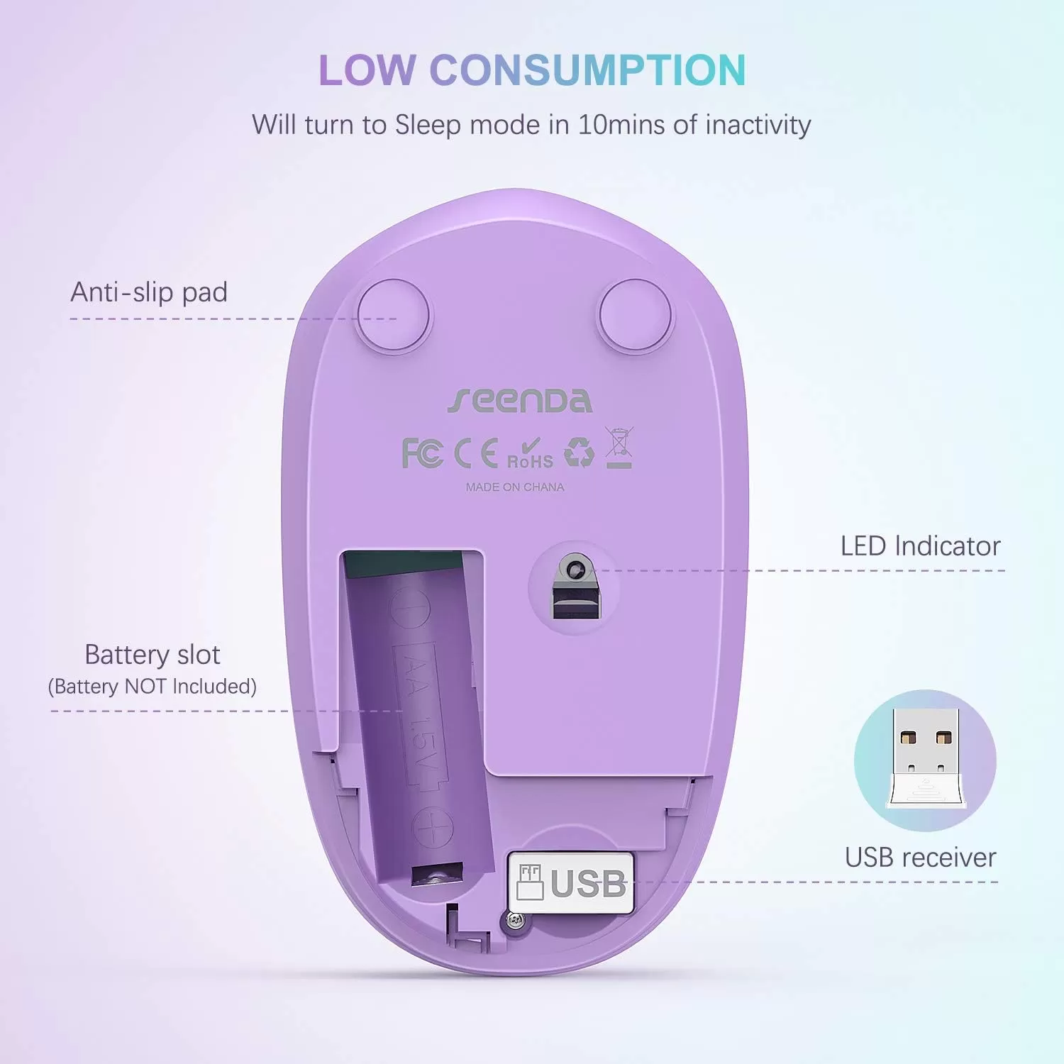 seenda Wireless Mouse, 2.4G Noiseless Mouse with USB Receiver - Portable Computer Mice for PC, Tablet, Laptop with Windows System - Mint Green