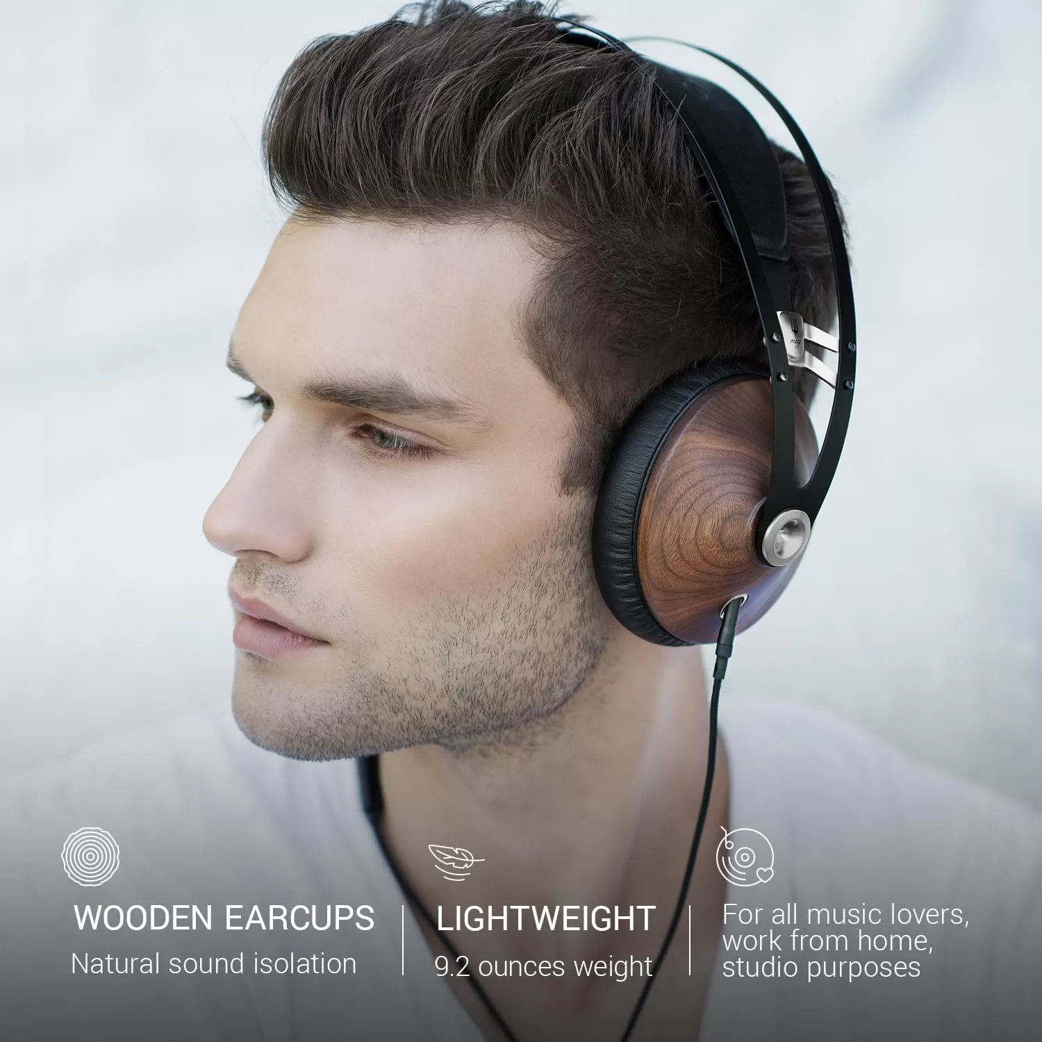 Meze 99 Classics Walnut Gold | Wired Wooden Closed-Back Headset for Audiophiles | Over-Ear Headphones with Mic and Self Adjustable Headband