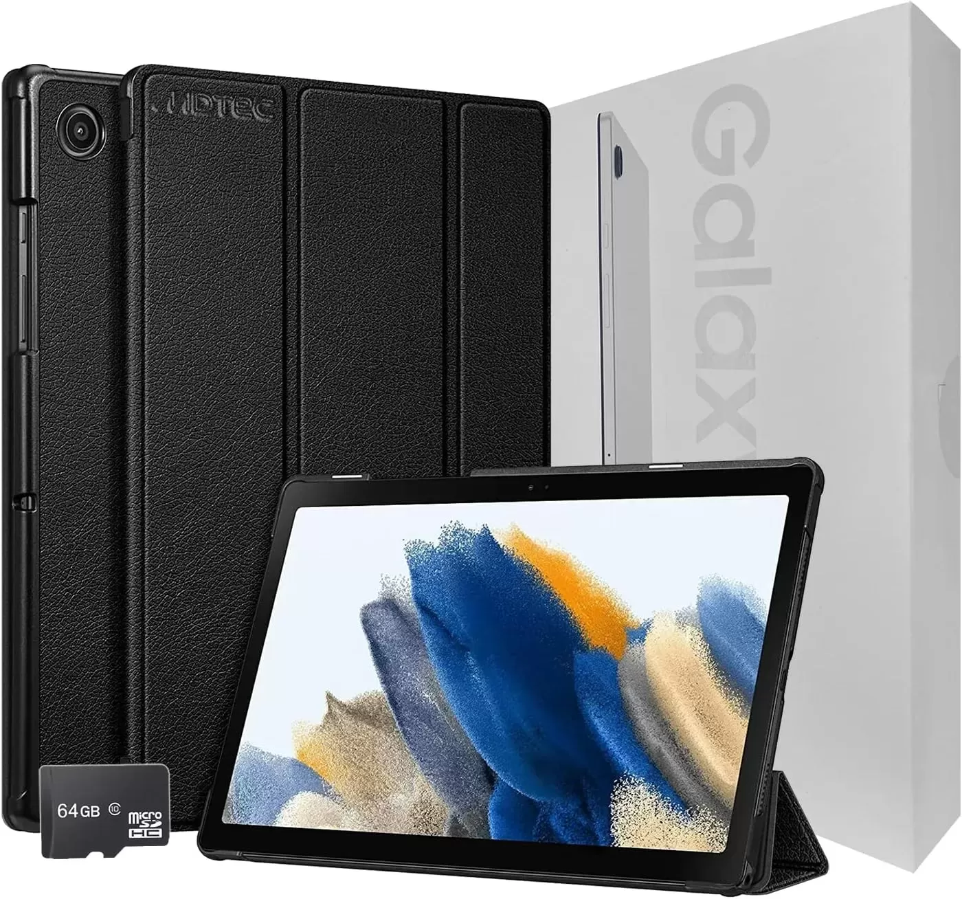 Galaxy Tab A8 10.5” Inch 32 GB Wi-Fi Android 11 Touchscreen International Tablet Bundle – MDTec Hard Back Tri-Fold Stand Cover Case and 64GB microSD Card [Gray]