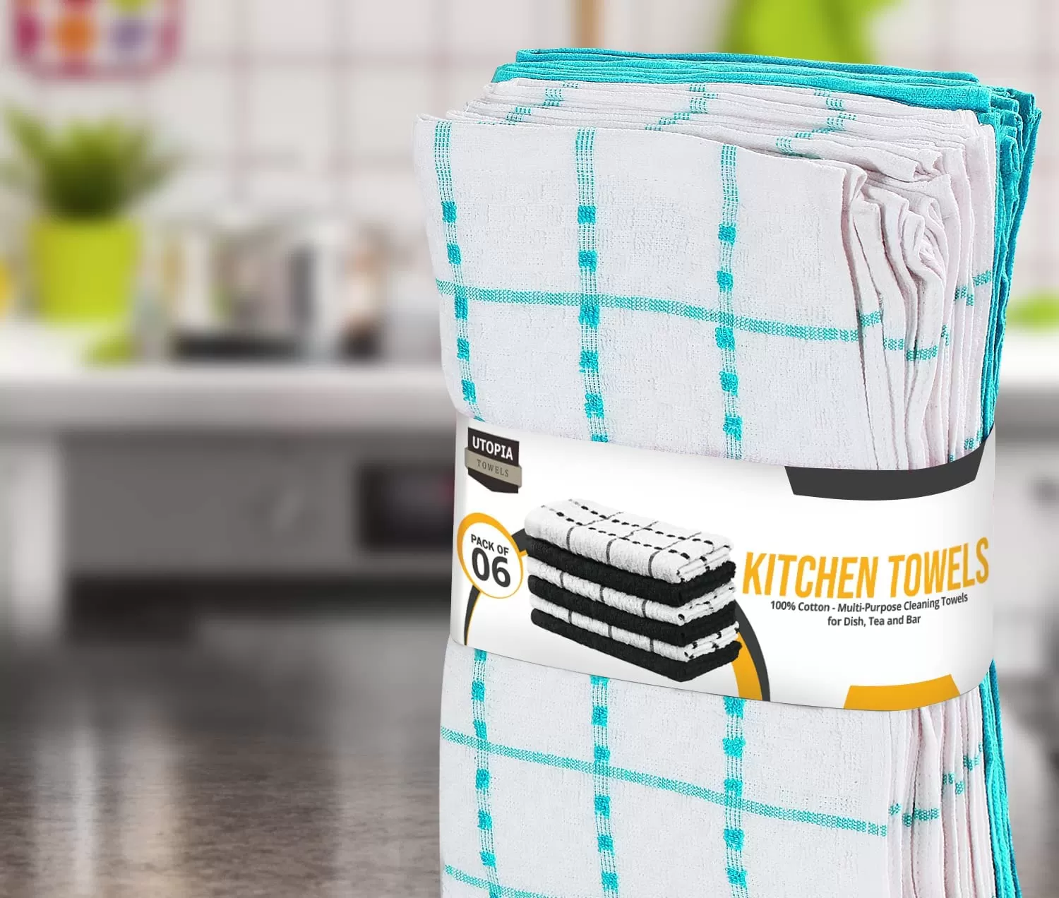 Kitchen Towels 12 Pack, 15 x 25 Inches, 100% Ring Spun Cotton Super Soft and Absorbent Linen Dish Towels, Tea Towels and Bar Towels Set (Black)