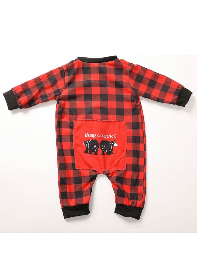 Christmas Plaid Long Sleeve Jumpsuit Pajamas Matching Family Set