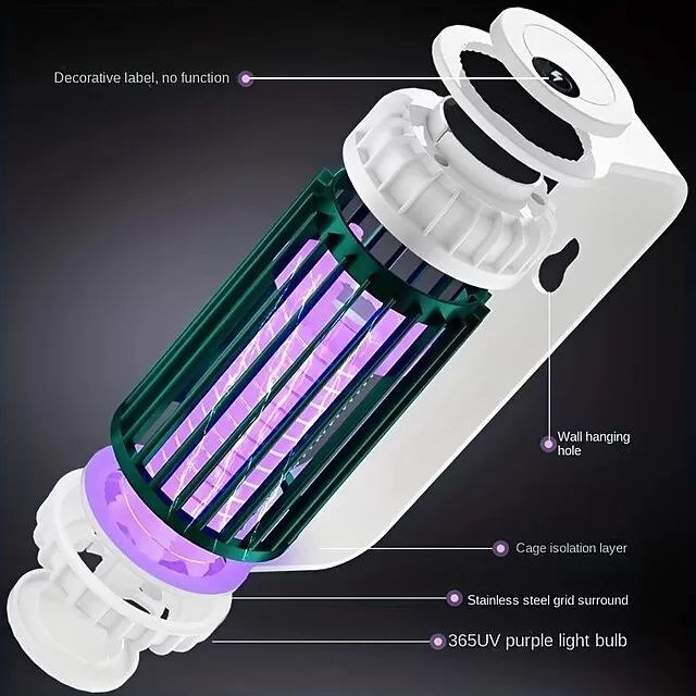 Mosquito Trap Electric USB Portable Silent Killer Lamp Electric Bug Zapper Inhalation Mosquito Killer Lamp Household Outdoor Rechargeable Mosquito Trap Wall Mountable Desktop Friendly