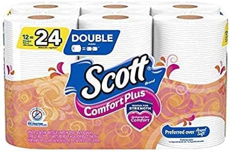 Scott ComfortPlus Toilet Paper, 12 Double Rolls, 231 Sheets per Roll, Septic-Safe, 1-Ply Toilet Tissue
