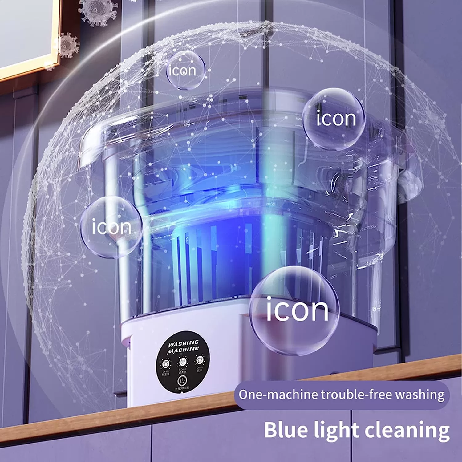 Portable Washing Machine, High Capacity Mini Washer with 3 Modes Deep Cleaning Half Automatic Washt, Foldable Washing Machine with Soft Spin Dry for Socks, Baby Clothes, Towels, Delicate Items (Purple)