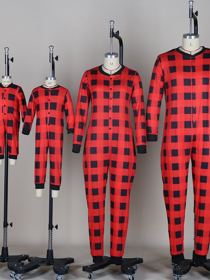 Christmas Plaid Long Sleeve Jumpsuit Pajamas Matching Family Set